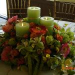 green orchids,roses ,hydrangeas perla farms wedding centerpieces